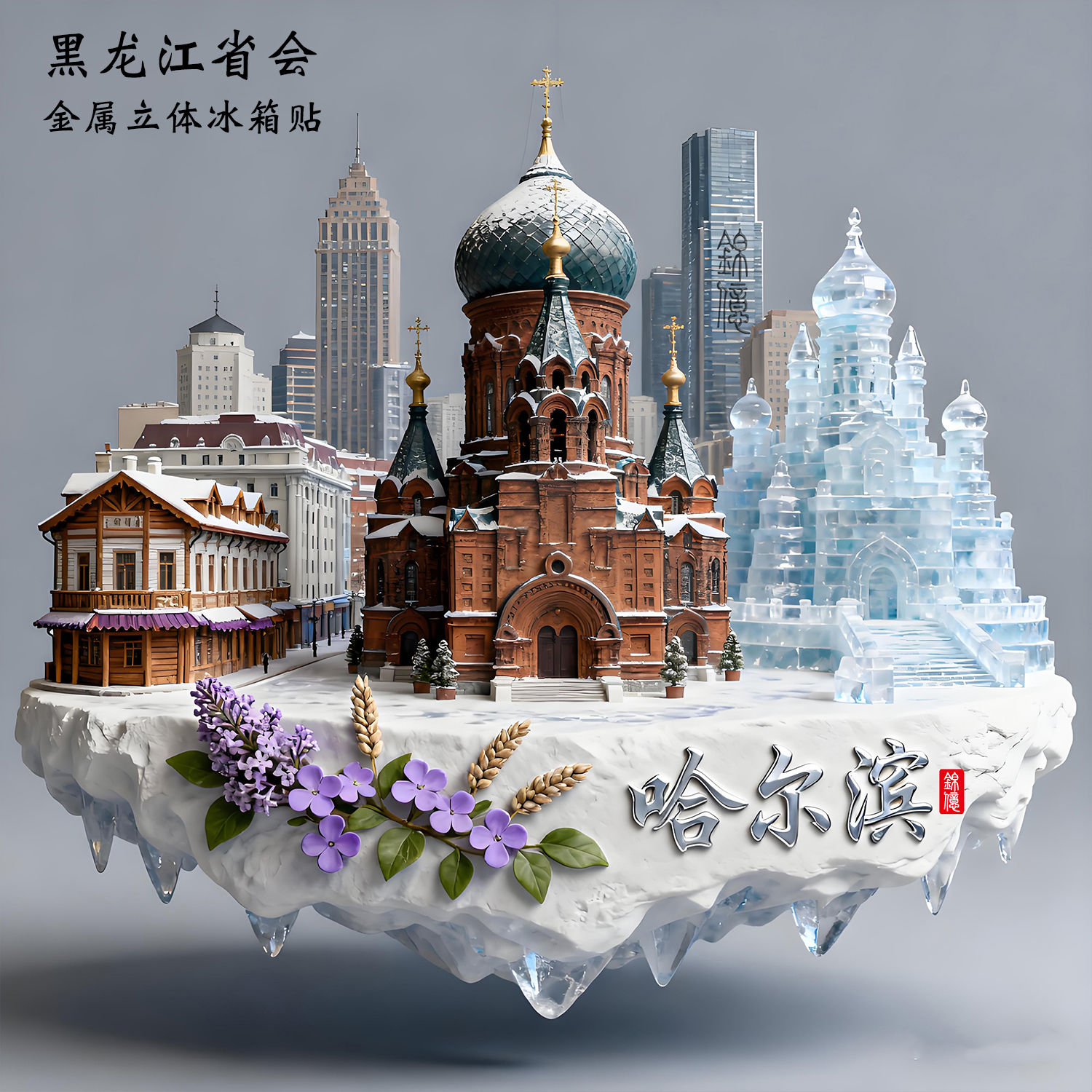 哈尔滨金属立体浮雕冰箱贴