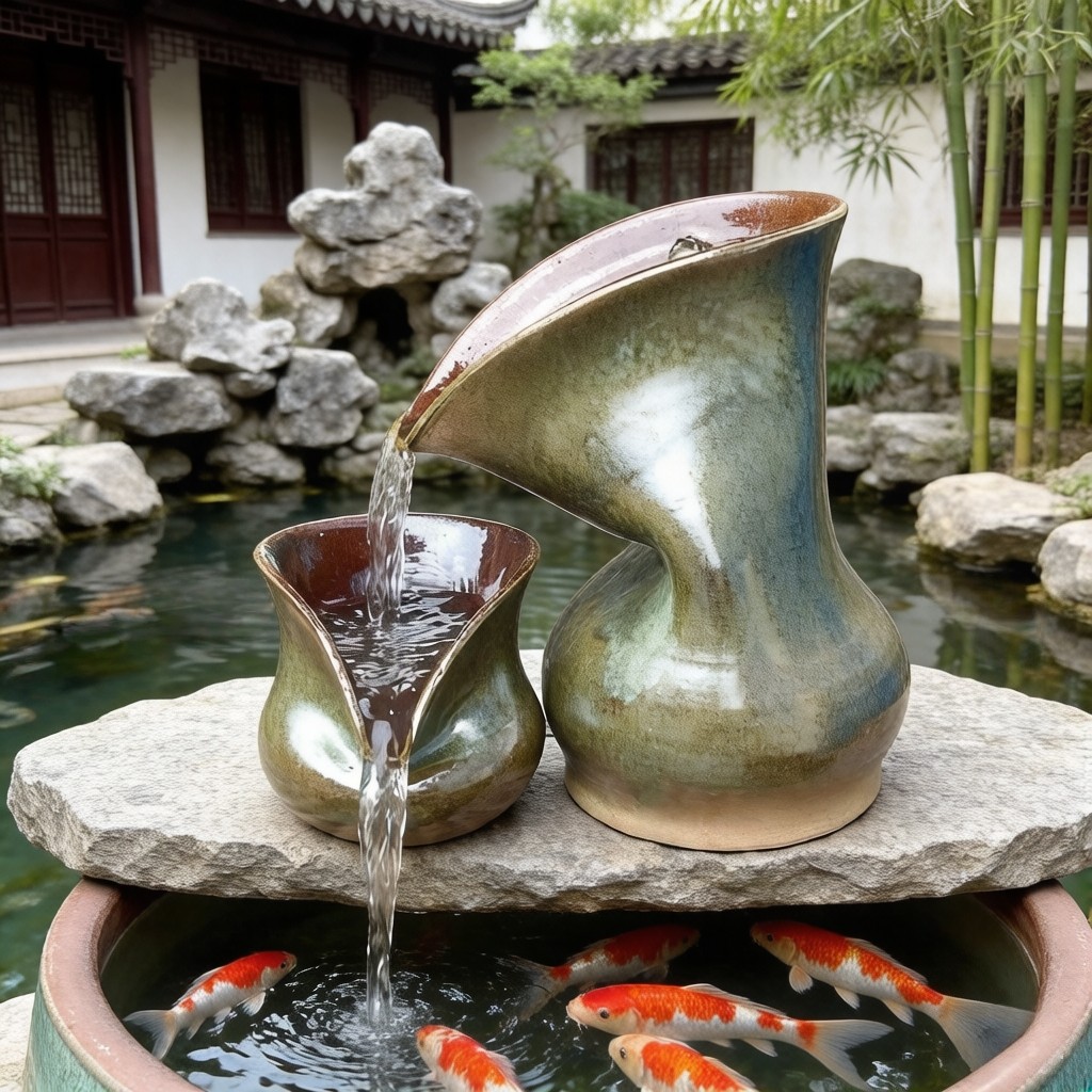 流水罐流水摆件古法养鱼流水陶罐流水摆件