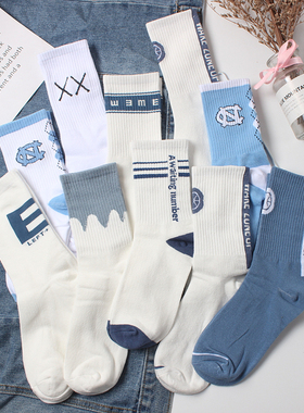4双春夏中筒袜子男长袜女潮ins运动棉袜男士街头滑板百搭潮袜男袜