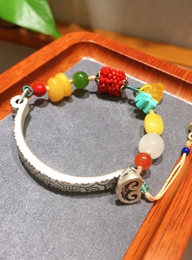 纯银配件半镯搭配水晶玉石手链