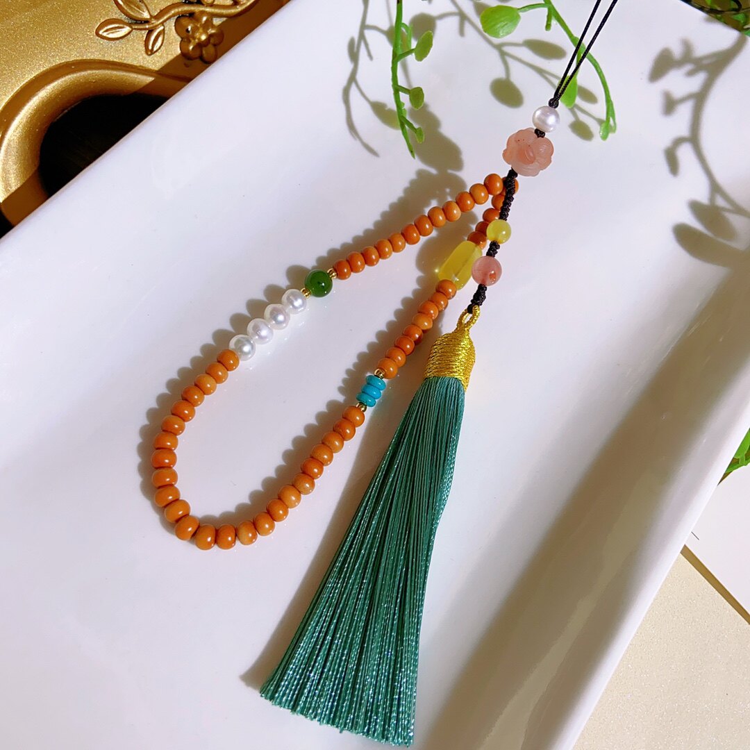 天然四川南红玛瑙手机挂件搭配橄榄核民族风女款礼物水晶玉石挂链