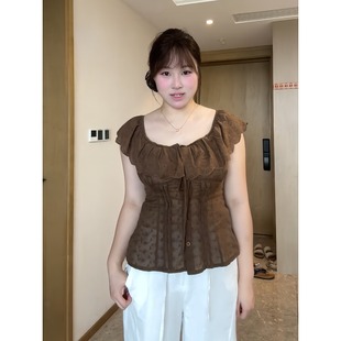 大码 胖mm辣妹风一字领荷叶边露肩上衣夏季 新款 百搭微胖巨好看小衫