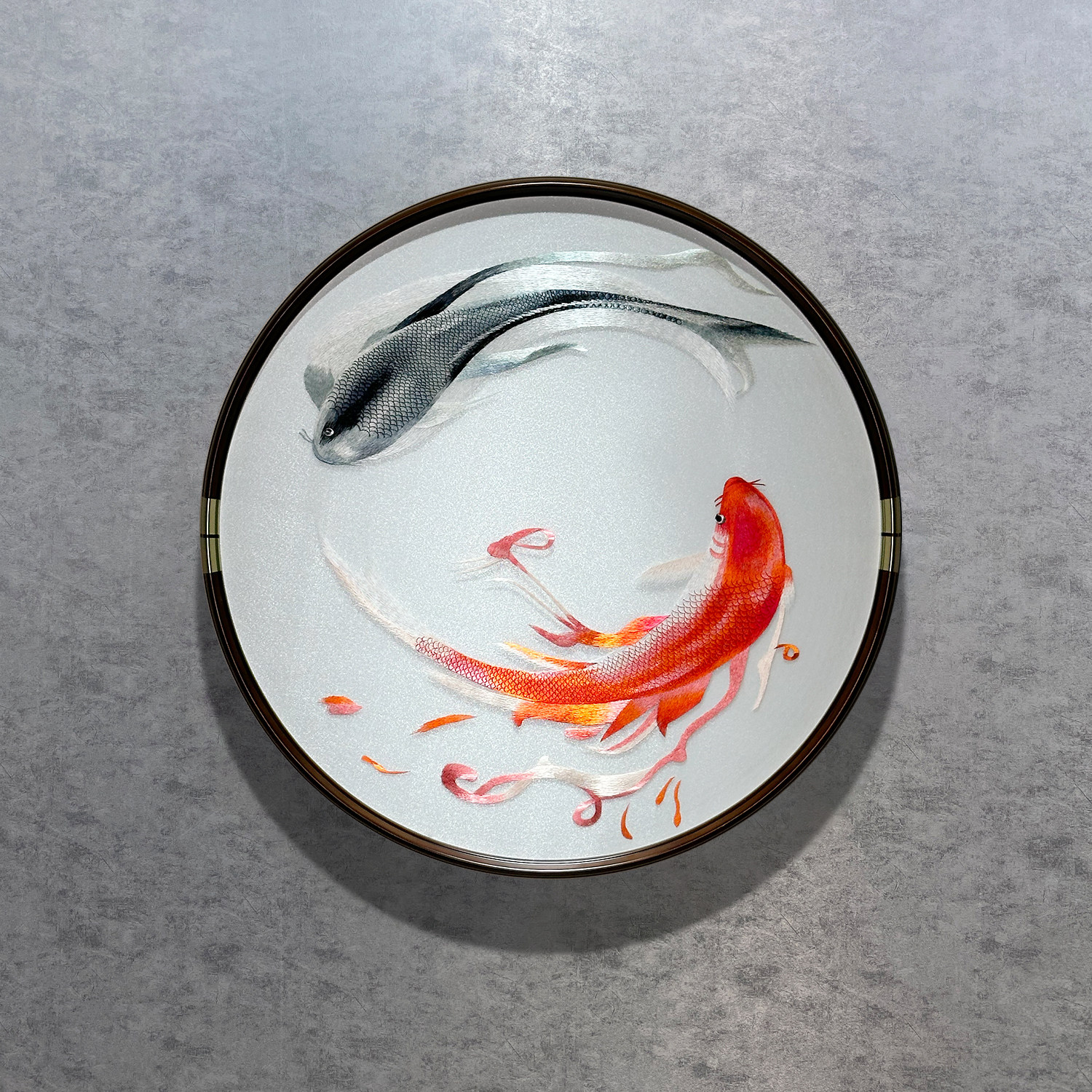 刺绣新中式家居挂画玄关客厅太极鱼餐厅沙发背景墙莲花苏绣装饰画