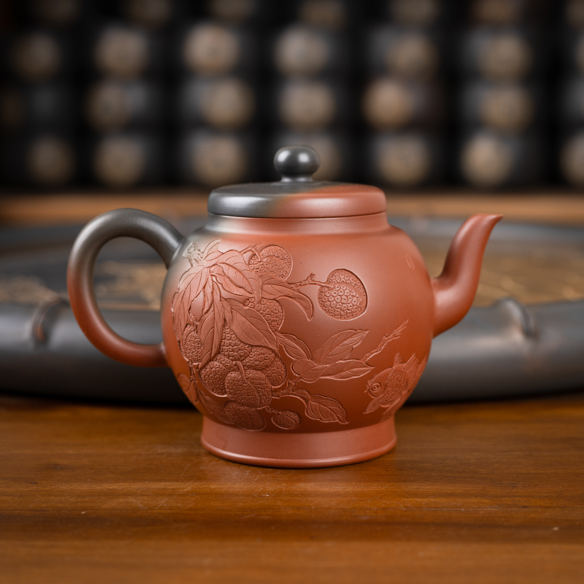 钦州坭兴陶集「窑变宫灯壶 」市级 名家大师精品 纯手工窑变茶壶