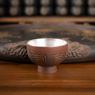 市级大师精品 钦州坭兴陶集「浮雕银主人杯」 纯手工窑变茶杯