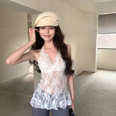 大码胖mm挂脖蕾丝吊带背心女
