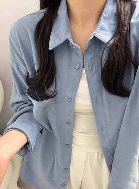 衬衫春秋穿搭内搭叠穿马甲2025新款韩系高级感蓝色衬衣长袖上衣