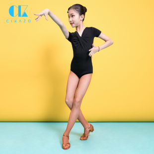 比赛服上衣G1134 舞蹈上衣女童短袖 茜卡索 拉丁舞练功服女儿童夏季