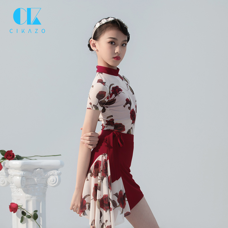拉丁舞服女童夏季练功服舞衣上衣