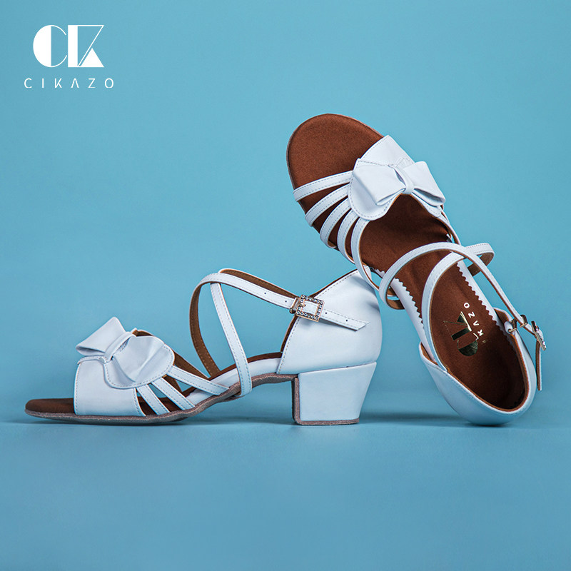 茜卡索 女童拉丁舞鞋初学者软底跳舞鞋儿童女孩白色平跟恰恰G9102