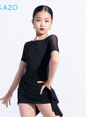 茜卡索 拉丁舞服上衣女童新款夏季练功服儿童黑色简约训练服G1275
