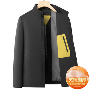 男士立领加厚棉衣秋冬季保暖夹棉中年爸爸装外套休闲棉服夹克上衣