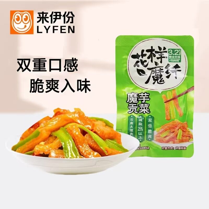 来伊份魔芋爽贡菜500g甜辣味即食下饭菜解馋小吃素食办公休闲零食