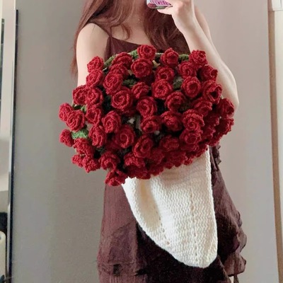99朵玫瑰花束毯子手工编织diy材料包钩针花朵自制毛线礼物初学者