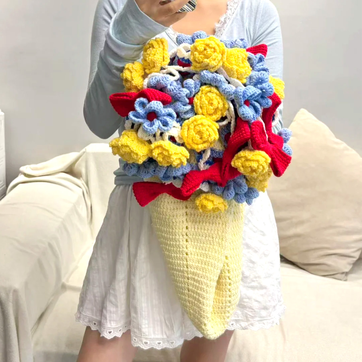 玫瑰花花束毯子材料包毛毯编织diy针织盖毯冬季保暖钩织毯子自制