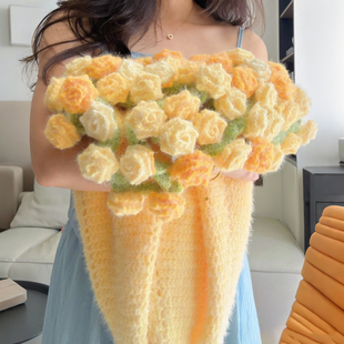 手工diy渐变玫瑰花毯子钩针编织毛线花束毯材料包送女友自制盖毯