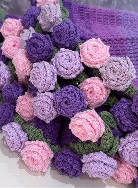 优质升级渐变紫色玫瑰花毯子材料包手工diy编织毛线自制毛毯礼物