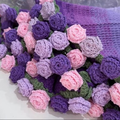优质升级渐变紫色玫瑰花毯子材料包手工diy编织毛线自制毛毯礼物