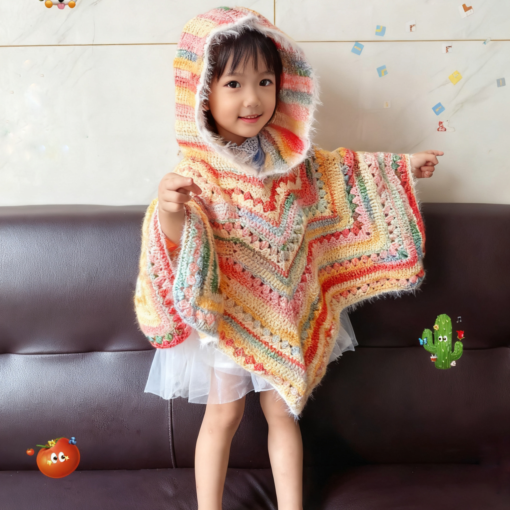 雪妃尔琉璃云七星毯魔法蝴蝶斗篷儿童披肩手工编织diy材料包自制