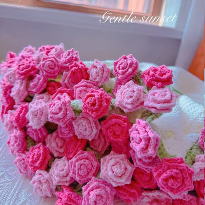雪妃尔玫瑰花束毯子手工编织diy材料包毛线团钩织花勾针毛毯礼物