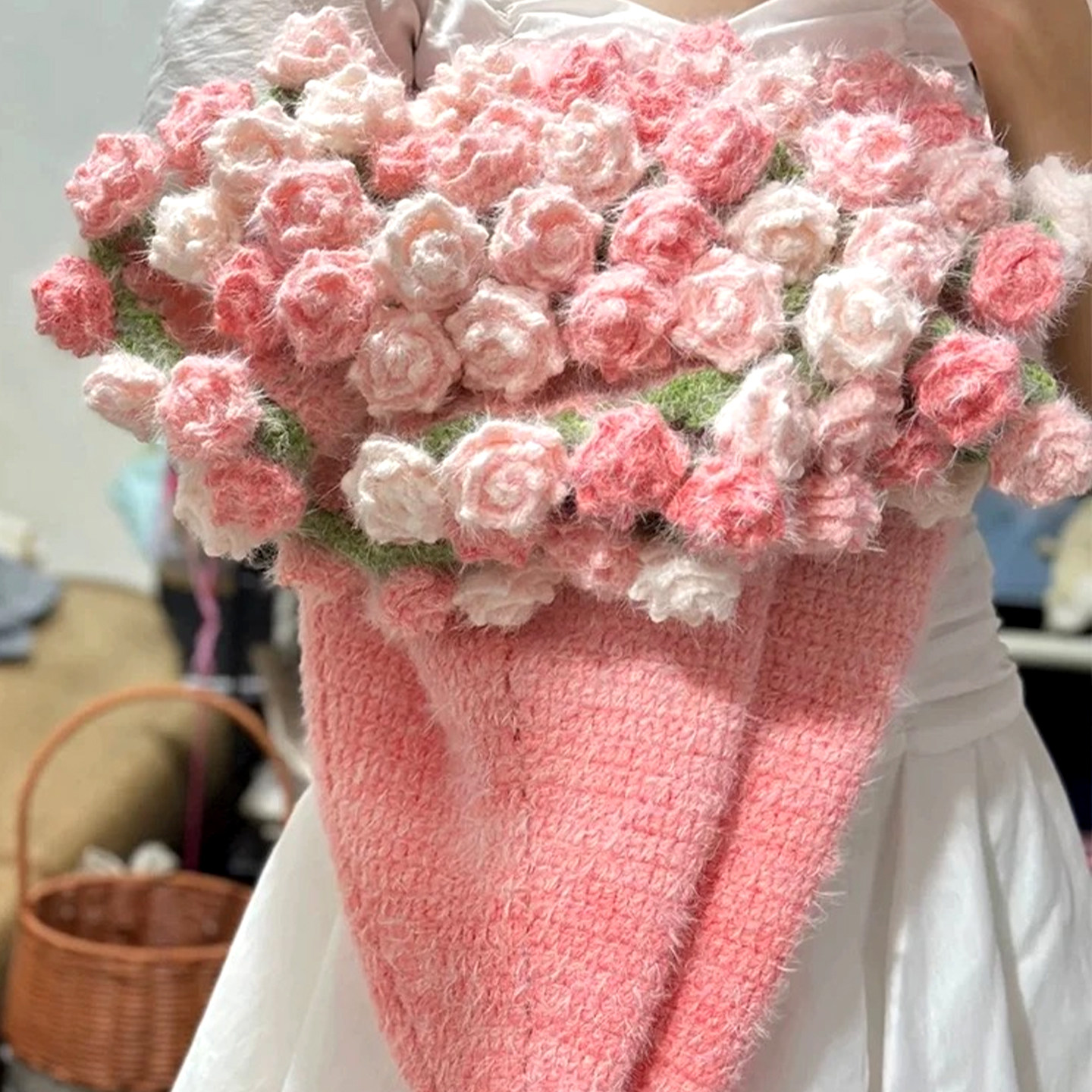 雪妃尔魔法球渐变玫瑰花毯花束毯子材料包毯子编织diy钩织情人节