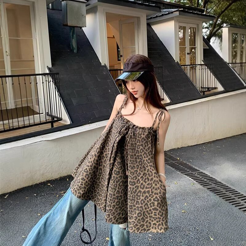 豹纹吊带背心女2026夏季新款辣妹设计感小众宽松气质外穿别致上衣
