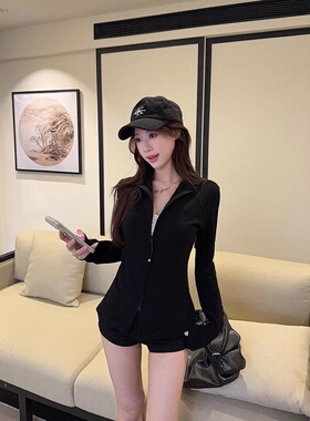 感洋气双拉链欧洲站女2026春季新款短款长袖德绒保暖打底衫女