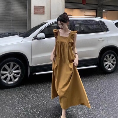 温柔风系带蝴蝶结连衣裙女夏季甜美小飞袖气质收腰显瘦A字长裙子