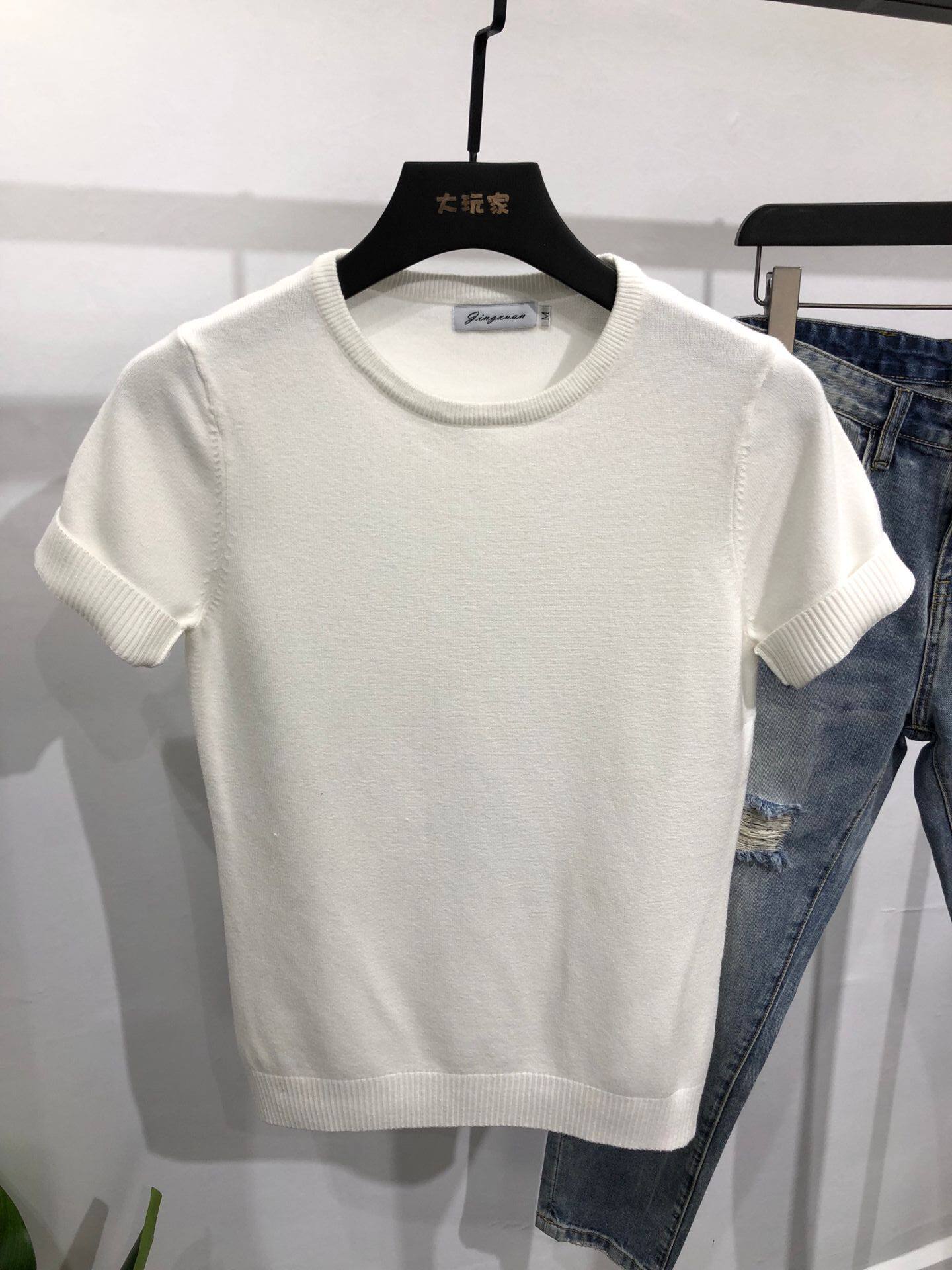 MENS TIGHT KOREAN SHORT SLEEVE SWEATER SOLID COLOR CREW NECK PLUS SIZE BASE SWEATER SUMMER T-SHIRT YOUTH KNIT HALF SLEEVE