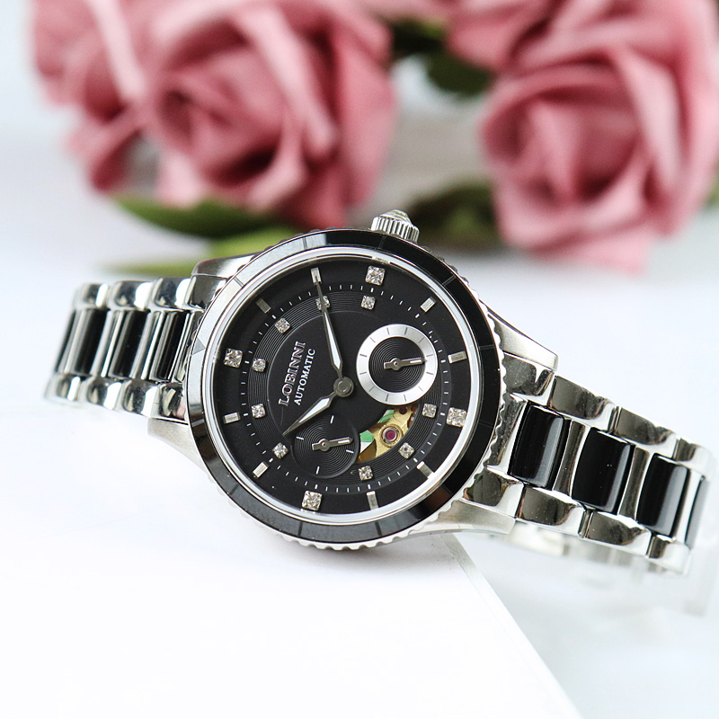 罗宾尼手表女机械表新款韩版简约气质时尚防水全自动潮流陶瓷手表