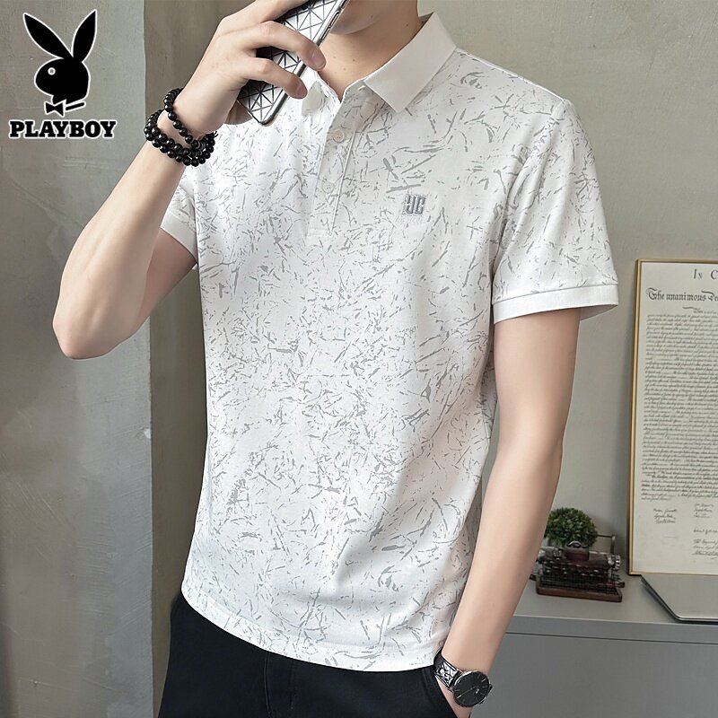 花花公子短袖polo衫男士碎花半袖上衣服夏季薄款休闲翻领t恤男装