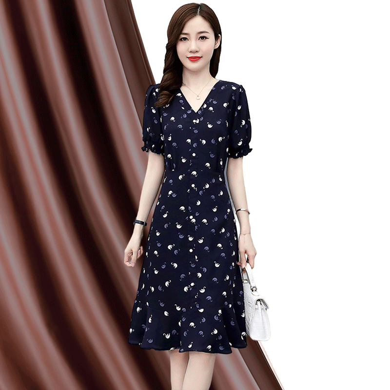 雪纺连衣裙法式气质衬衫轻熟风夏季小天鹅收腰绑带薄款夏天长裙子在类目 女装/女士精品, 大码女装中 - 来自Buy2taobao.com提供专业的淘宝代购服务