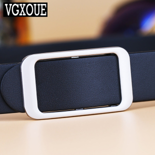 VGXOUE女士皮带真皮头层牛皮黑色腰带女细装 带女 饰简约百搭白色裤