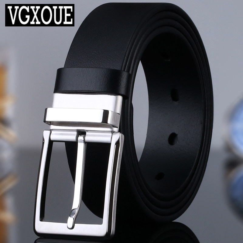 不锈钢针扣头层牛皮皮带男真皮休闲商务正装腰带男士黑色西装裤带