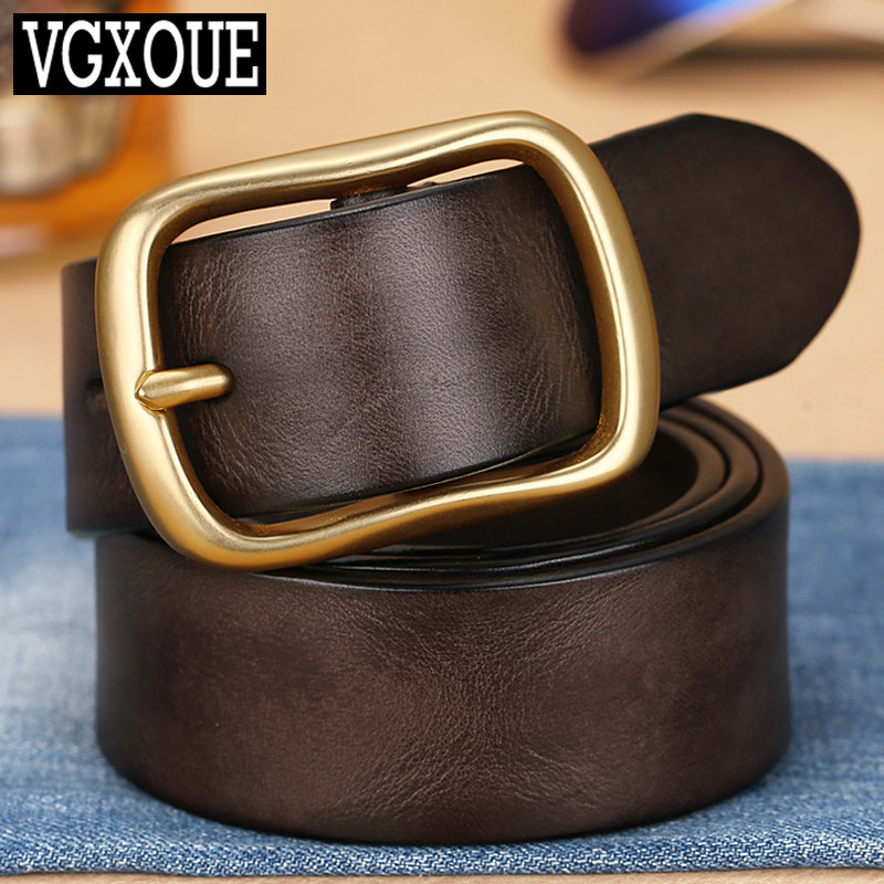 VGXOUE皮带真皮男士针扣头层牛皮休闲腰带青年中年裤带男士潮铜扣