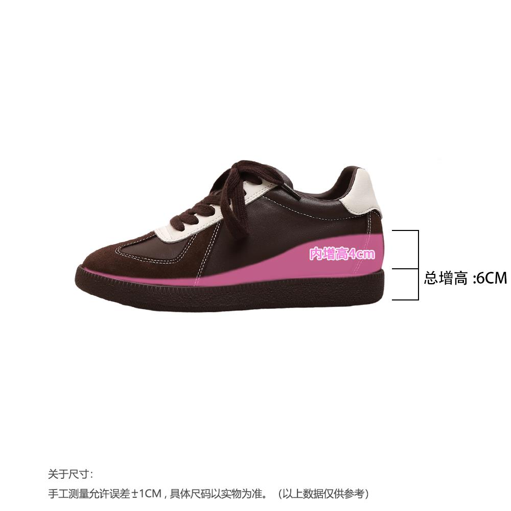 真美皮~拉德棕咖色2德训底鞋女内增高BTW205新款平系带休闲阿甘鞋