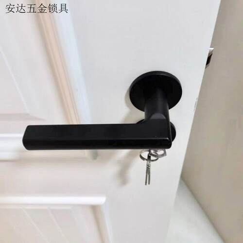 室内房间分体木门锁卧室门锁家用黑色门把手锁具磁吸锁房门锁静.