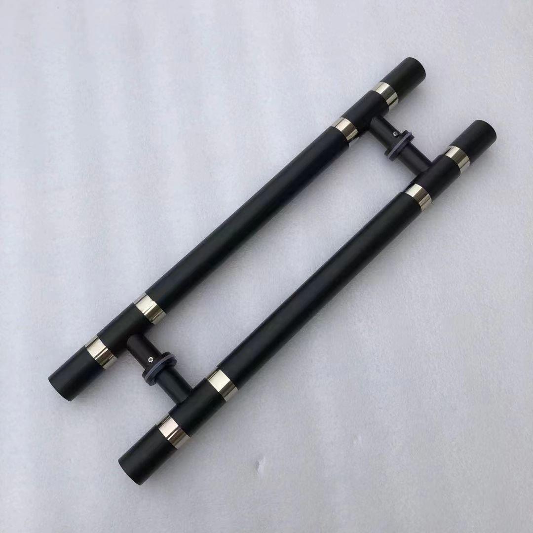 无框玻璃门不锈钢木纹拉手圆管黑色推拉门木门把手哑光黑拉门把.