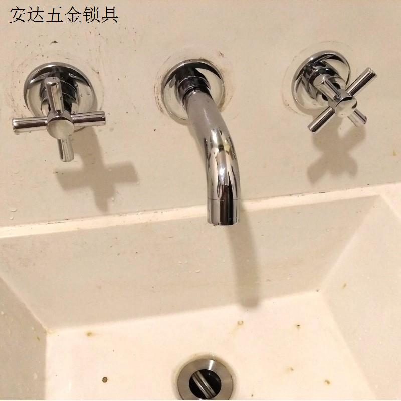 龙头开关预埋分体龙头双把全铜入墙式冷热水三孔洗脸盆浴室柜面.