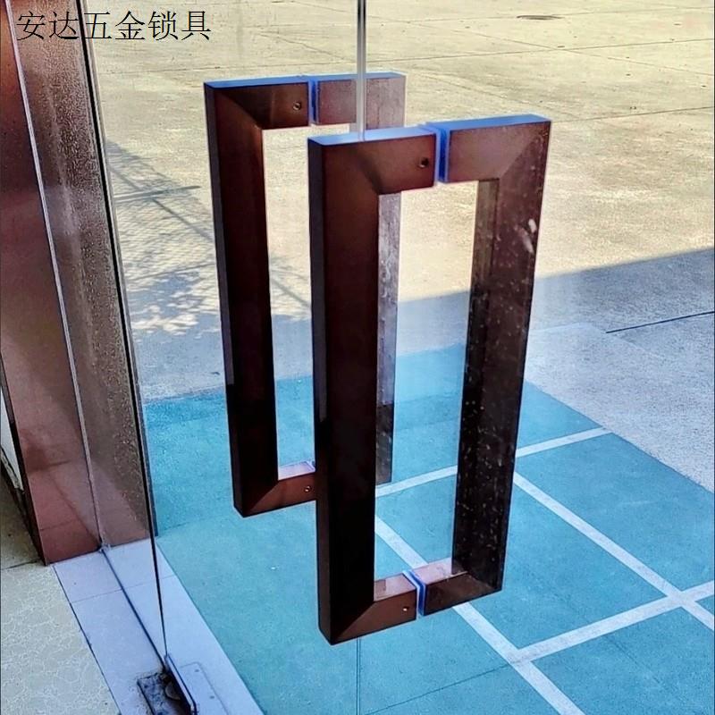 推拉门玻璃门拉手拉丝钛金木门门把手不锈钢玫瑰金方管大门哑黑.