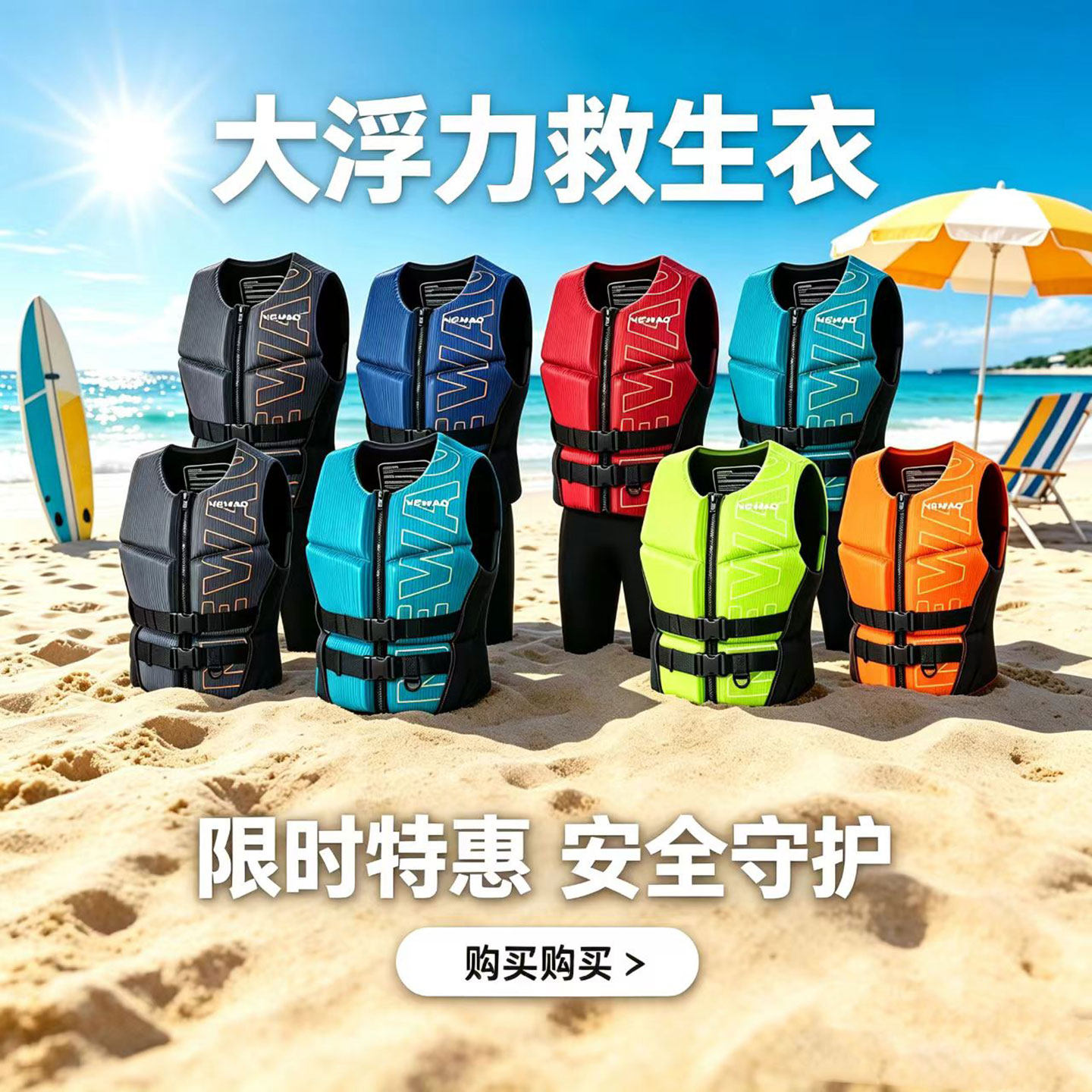 水上运动成人救生衣男女大浮力背心冲浪溯溪游永矶钓船用便携装备