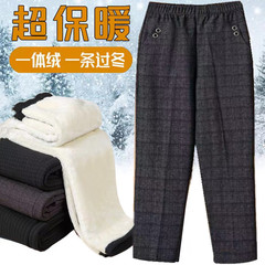 加绒裤子女冬季新款羊羔绒加厚直筒宽松大码妈妈休闲裤保暖棉裤