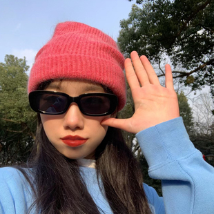 定制款~韩国ins百搭显白树莓粉兔毛针织帽女可爱舒适糯叽叽帽子