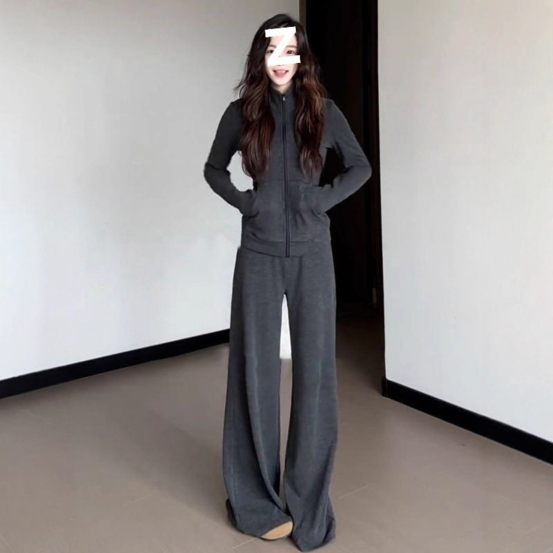 韩系休闲运动服套装女春秋新款韩版显瘦卫衣时尚阔腿裤两件套女装