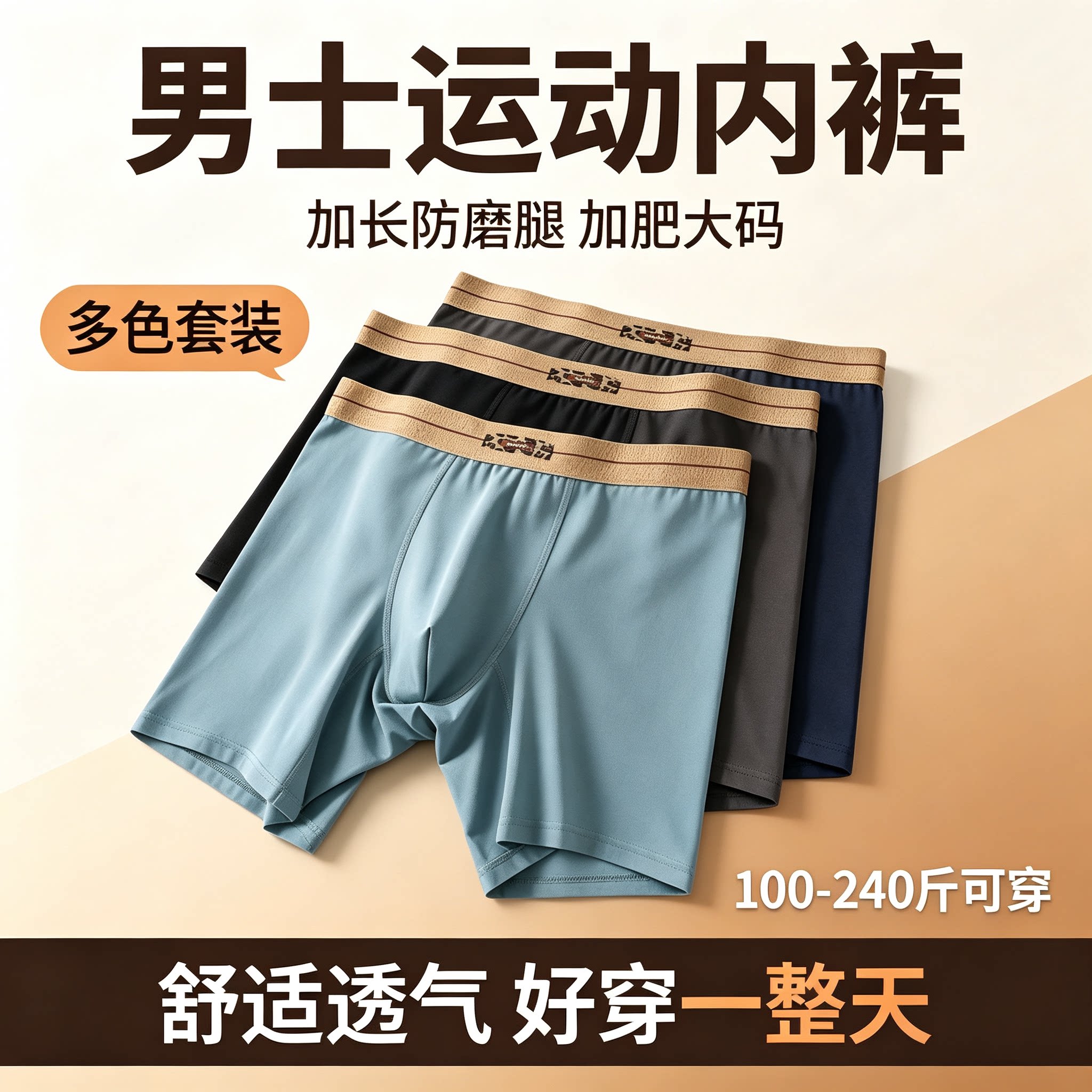 男士内裤加长防磨腿大码运动平角