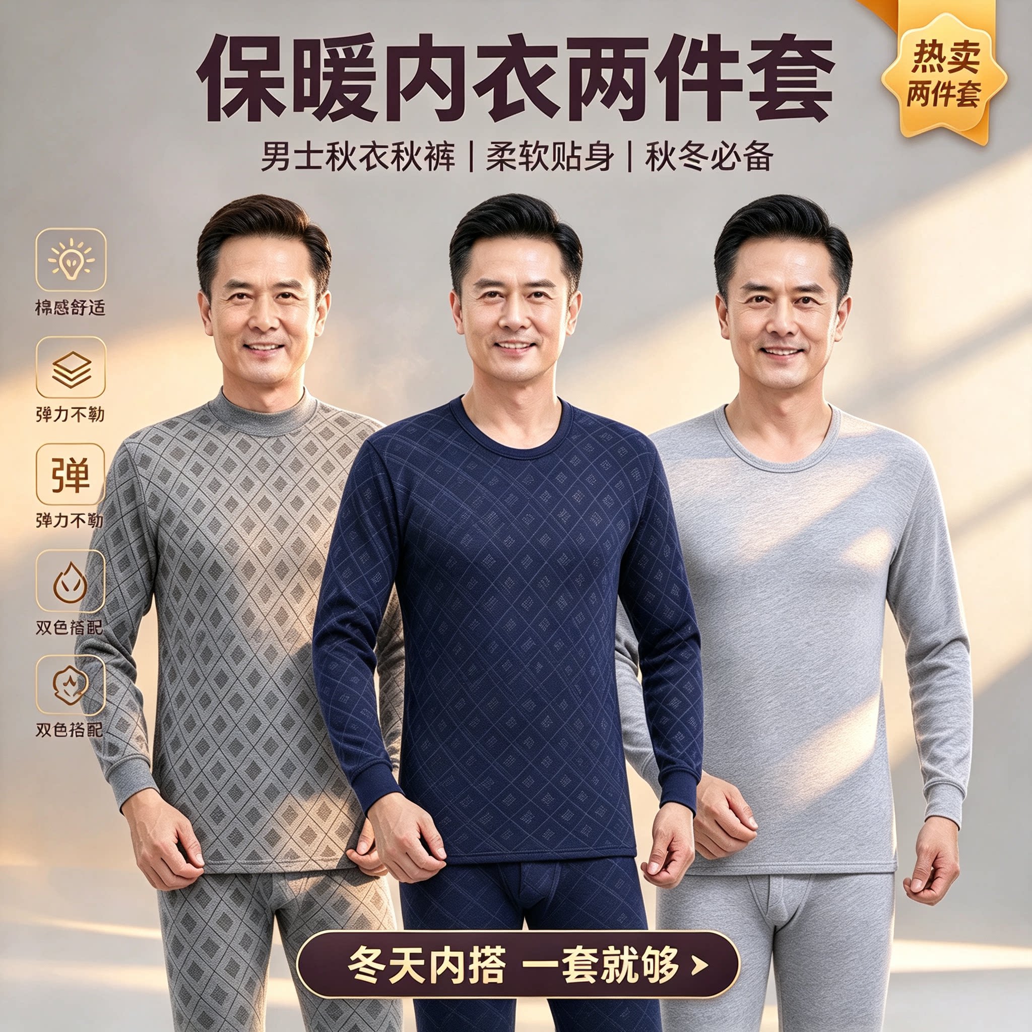 中老年男士纯棉秋衣秋裤保暖套装