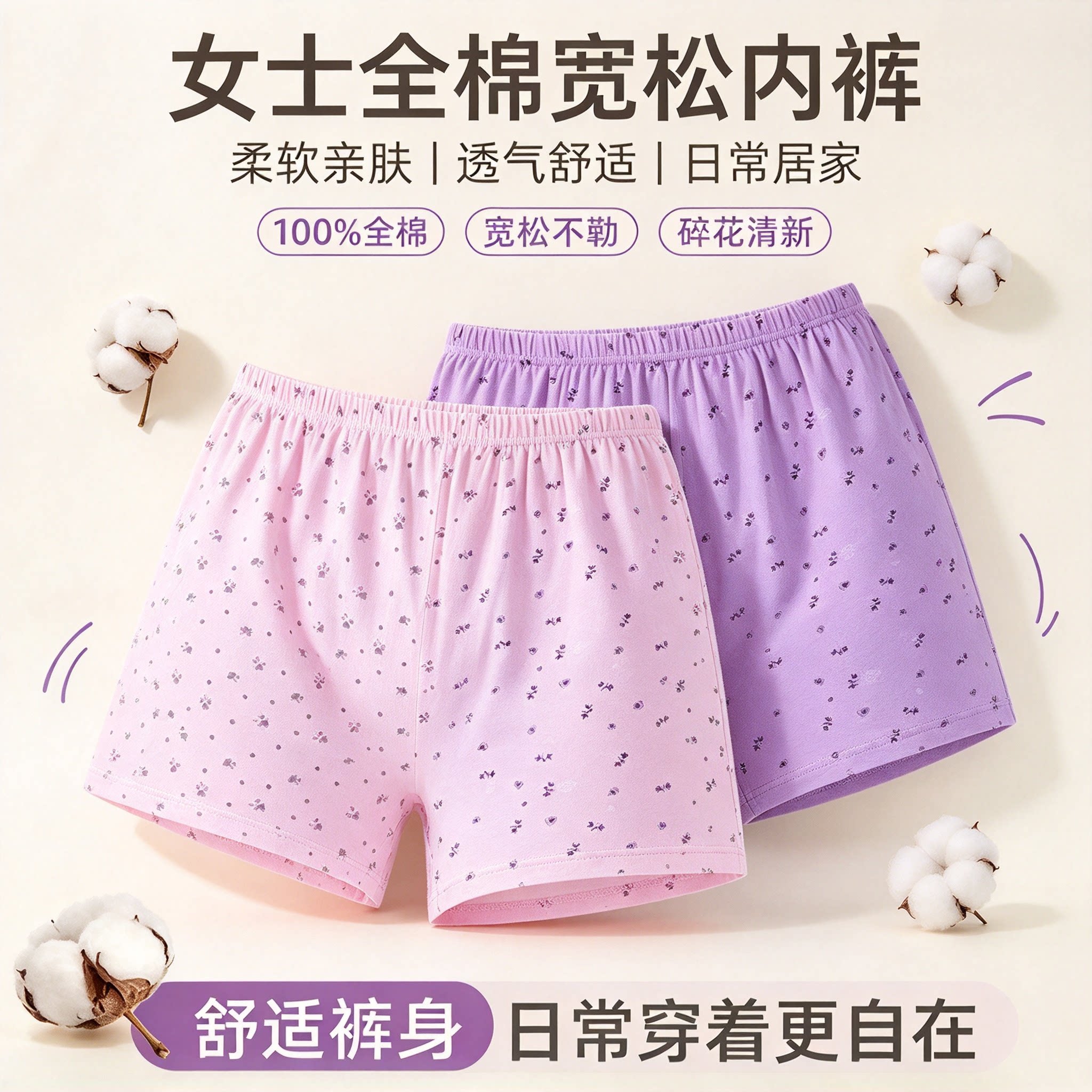 中老年女士内裤纯棉高腰透气平角