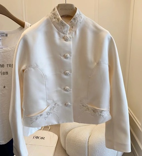 饰 短外套进口面料全立领钉珠剌绣装 2023年新款 刺绣中式