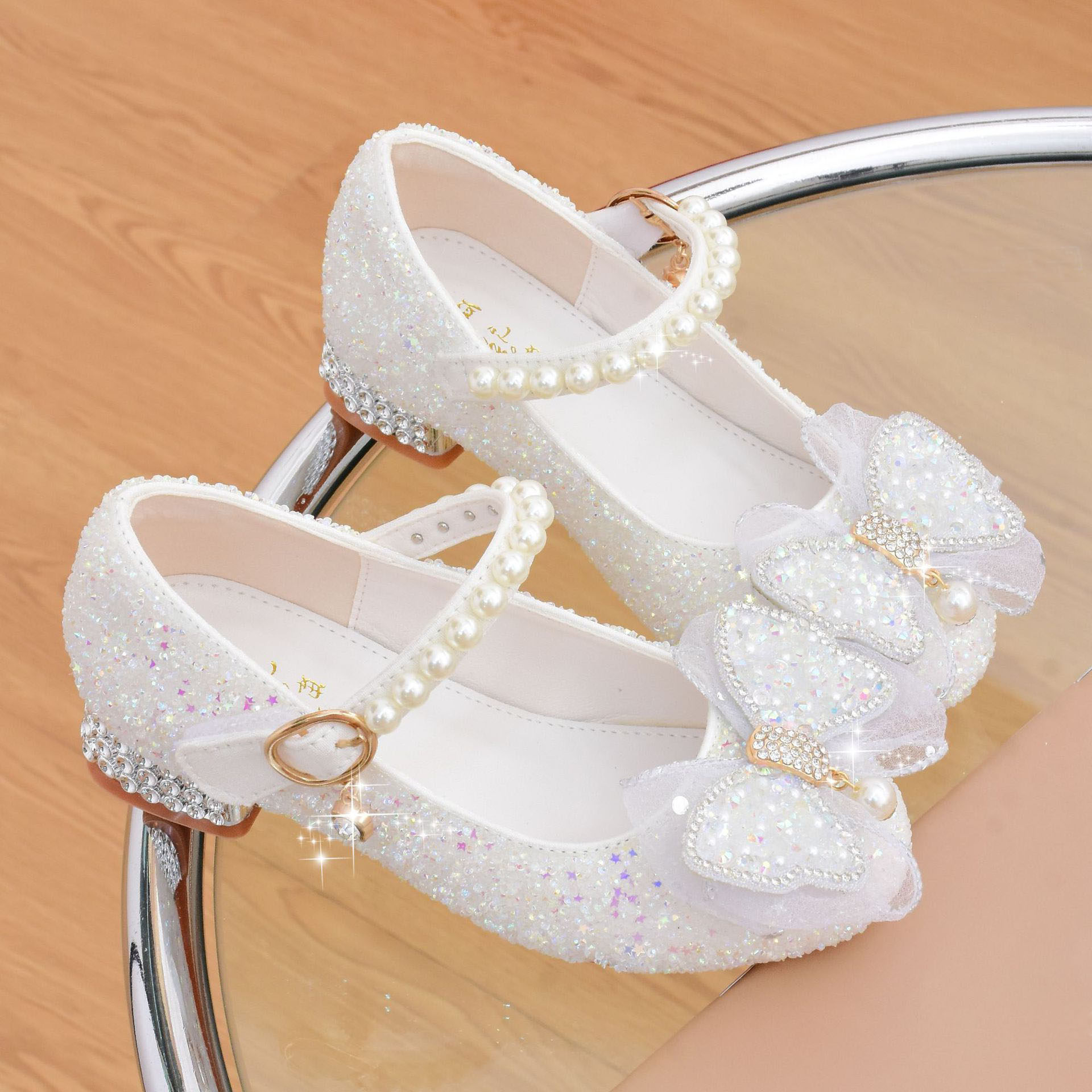 女童秋冬季新款儿星钻公主高跟鞋三至十二岁女孩子舞台表演出皮鞋