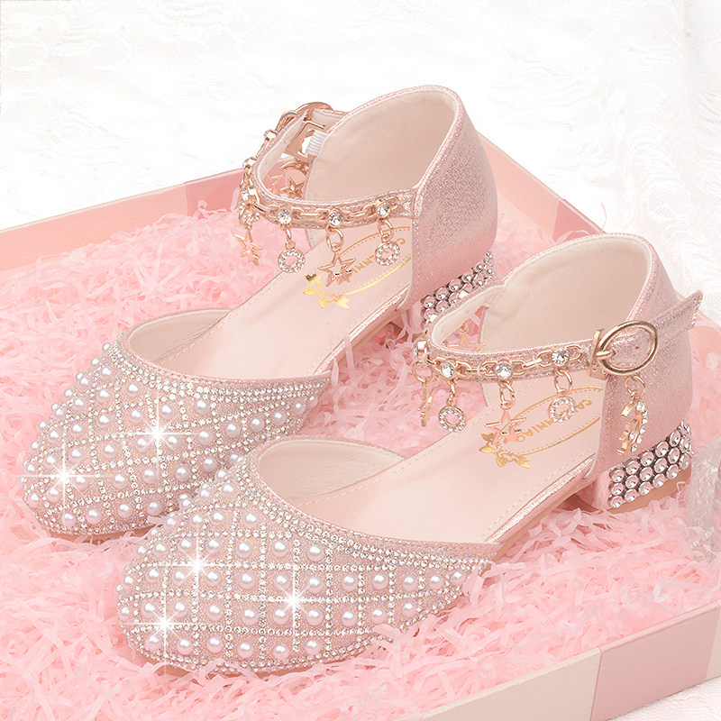 小女孩高跟鞋洋气宝宝公主鞋女童珍珠包头水晶鞋儿童配礼服鞋秋季,童鞋/婴儿鞋/亲子鞋,水晶/水钻鞋,淘宝优惠券,粉丝福利购,淘宝优惠卷